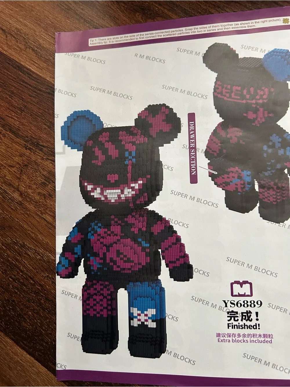 Winktoys Pixel Art Blocks Bear Kit - Black, Pink, Blue